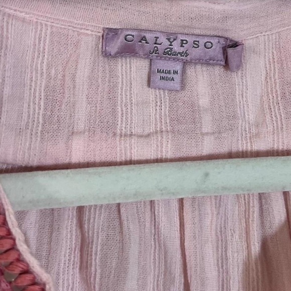 Calypso St. Barth Pink Embroidered V-Neck Blouse | Boho Size Large - Picture 4 of 5